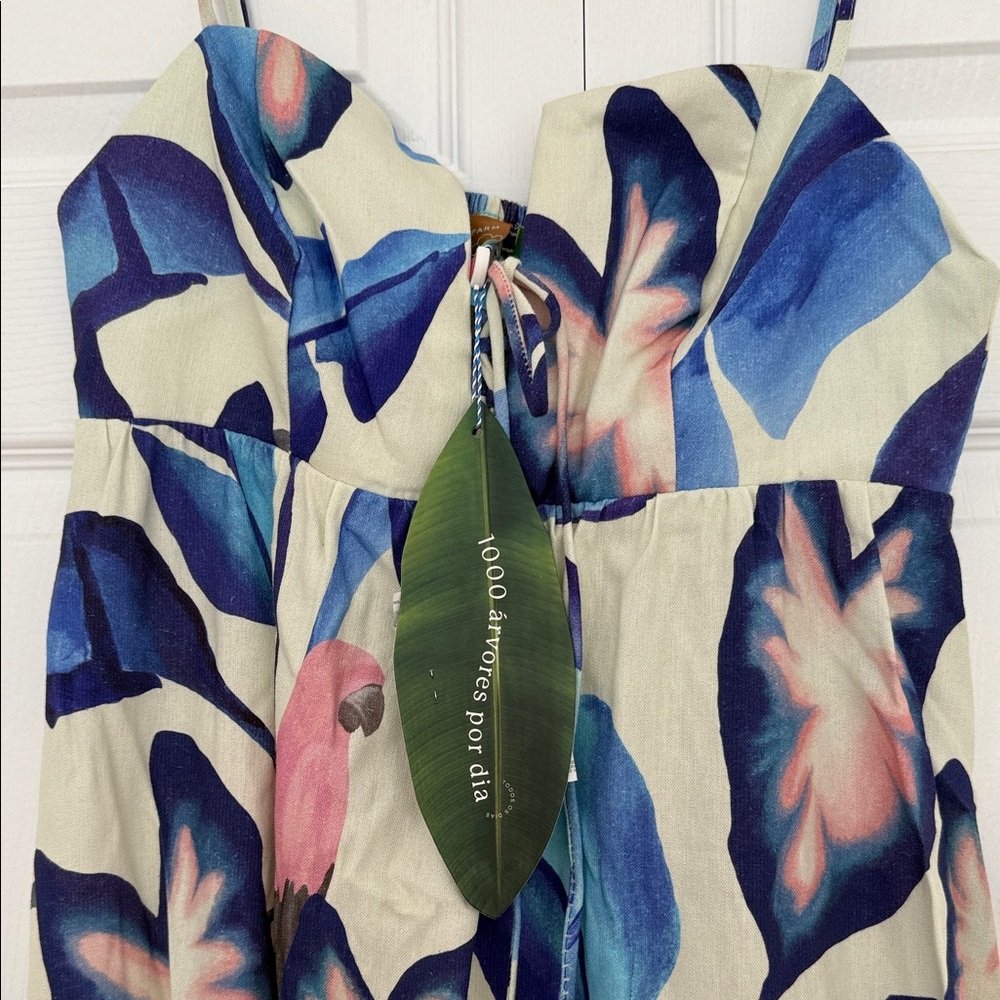 FARM Rio Tropical Leaf Maxi Dress in Blue and Pink - Picture 4 of 8